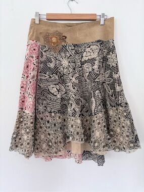 STILETTO 10 Suede Waistband Light Cotton Wrap Skirt Lined Patchwork Boho Fairy